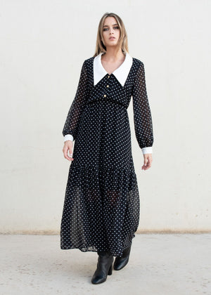 Vestido Longo Polka Dot Gola - Queen V