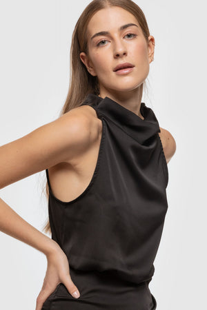 Vestido Cerimónia Acetinado Halter Preto